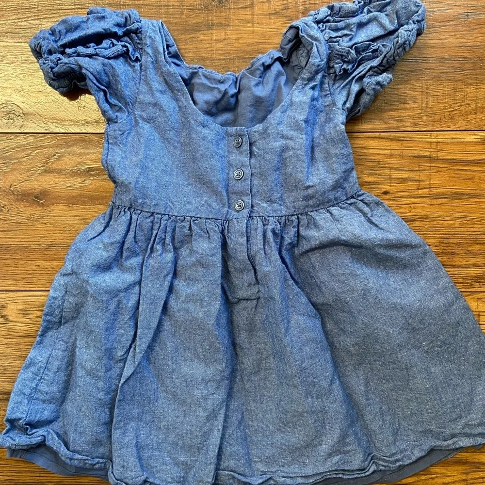 Janie and Jack Girl Indigo Puff Sleeve Ruffle Linen-Canvas Dress 3T girls